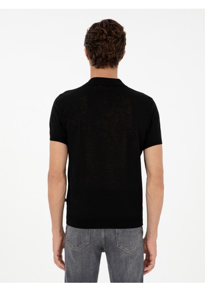 Erkek Siyah Slim Fit Polo Yaka Triko T-Shirt 50303284-VR046 indirimleri