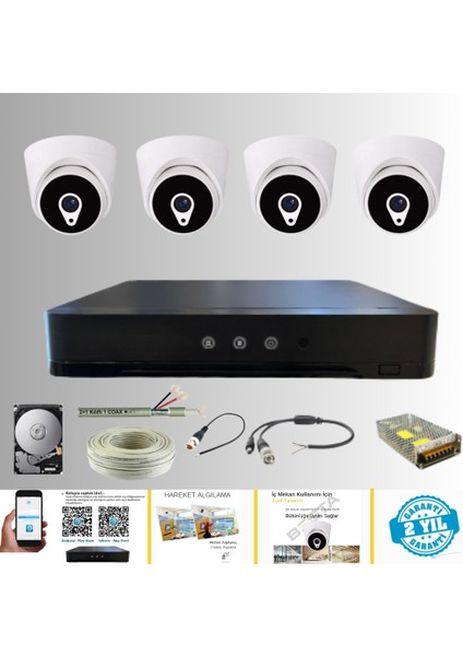 4 Iç Mekan Dome Kameralı 250GB HDD Dahil Güvenlik Seti - ST25024D