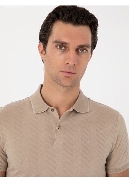 Erkek Vizon Slim Fit Desenli Polo Yaka T-Shirt 50300721-VR052