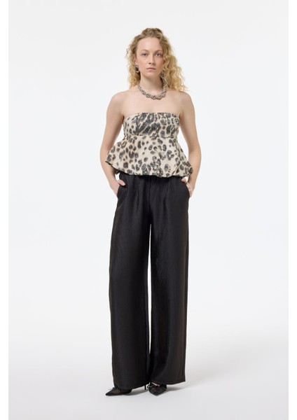 Leopar Desenli Straplez Volanlı Bluz - Taş Taş - M fiyatları