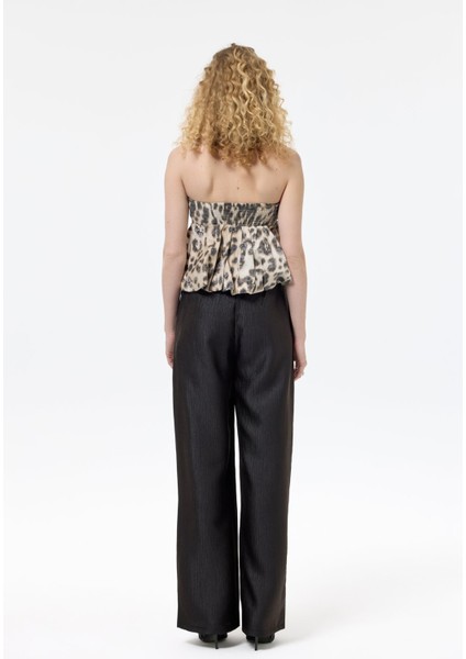 Leopar Desenli Straplez Volanlı Bluz - Taş Taş - M modelleri