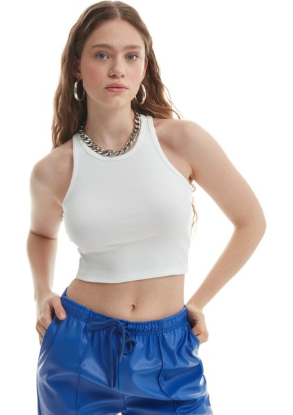 Halter Yaka Crop Atlet - Ekru Ekru - S
