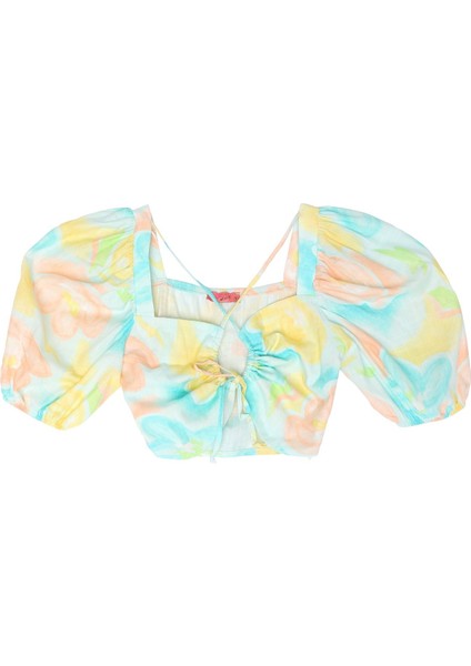 Balon Kol Pencere Detaylı Crop - Sarı Sarı - L