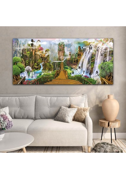 Yatay Saatli Yandan Sanat ve Doğa Temalı Cam Tablo YSYS011 modelleri