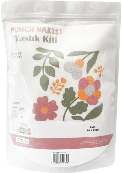 Punch Yastık Nakışı Kiti Çiçekli Punch Yapım Seti PNY03