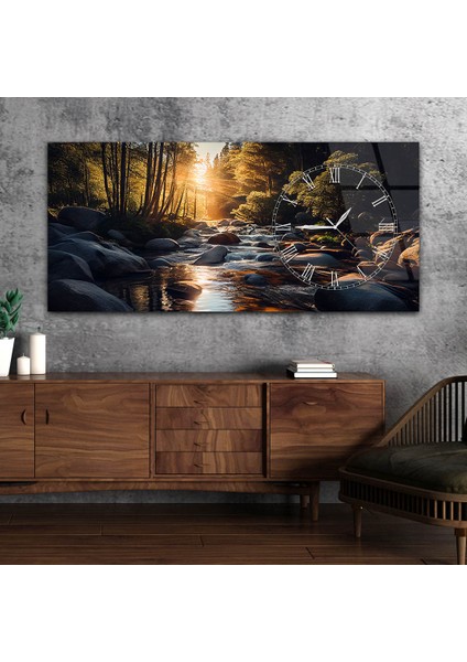 Yatay Saatli Yandan Sanat Temalı Cam Tablo YSYS276