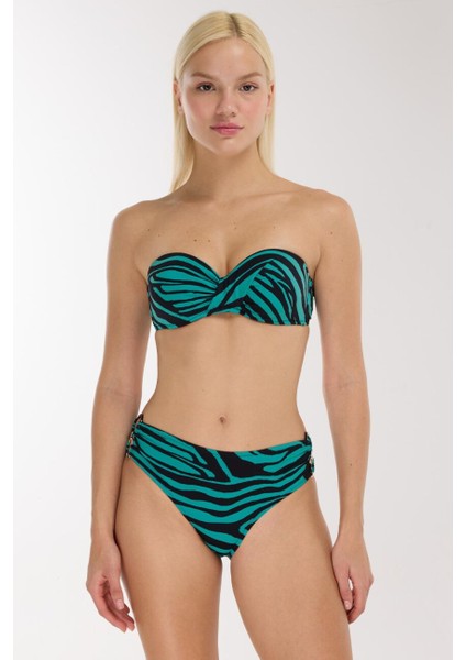 4600 Siyah Yeşil Straplez Bikini Takımı