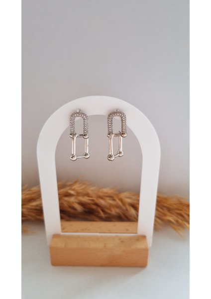 Vıp Paslanmaz Çelik Tiff Model Taşlı Silver Küpe