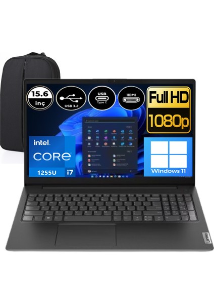 V15 G3 Intel Core I7-1255U 12 GB Ram 256 GB SSD Windows 11 Pro 15.6" Fhd 82TT00C6TXEP6 + Elektropasaj Çanta