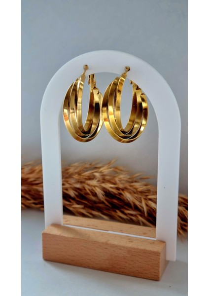 Vıp Paslanmaz Çelik Gold Sarmal Halka Küpe