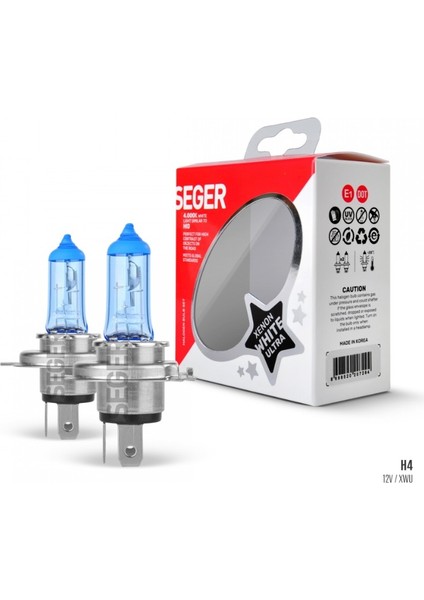 Seger H4 12V 60/55W Xenon White Ultra (4.000K Beyaz Işık) (P43 Tırnaklı)