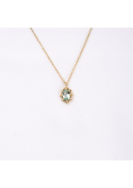 Gümüş Kolye - Vintage Tasarım Green Topaz (Su Yeşili) Taşlı 925 Ayar Gümüş Kolye