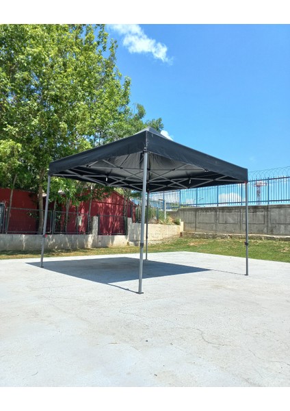 PREMİUM Serisi Altıgen Profil 3x3 Katlanır Çardak (Siyah)