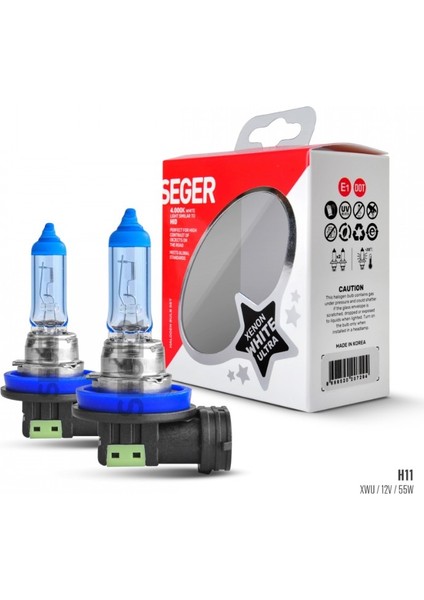 Seger H11 12V 55W Xenon White Ultra (4.000K Beyaz Işık)