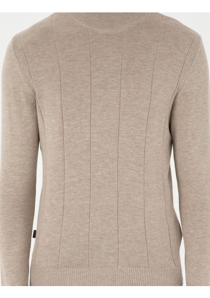 Erkek Kum Melanj Slim Fit Yarım Balıkçı Yaka Triko Kazak 50300460-VR123