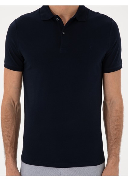 Erkek Lacivert Slim Fit Pamuk Polo Yaka T-Shirt 50300716-VR033
