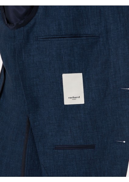Erkek Lacivert Slim Fit %100 Keten Ceket 50306124-VR033