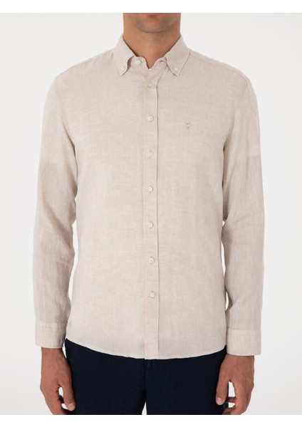 Erkek Bej Regular Fit %100 Keten Gömlek 50303617-VR011
