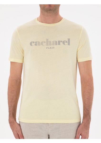 Erkek Sarı Regular Fit Bisiklet Yaka Desenli T-Shirt 50301489-VR044