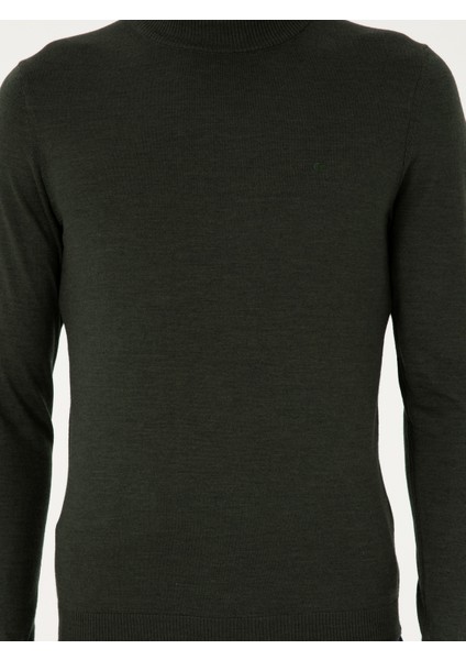 Erkek Haki Slim Fit Basic Kazak 50296402-VR027