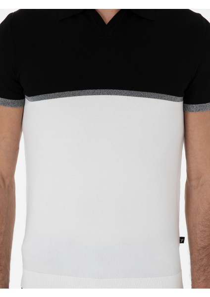Erkek Siyah Slim Fit Apaş Yaka Triko T-Shirt 50300787-VR046