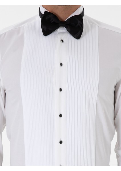 Erkek Beyaz Slim Fit Pamuk Karışımlı Ata Yaka Smokin Gömlek 50308852-VR013