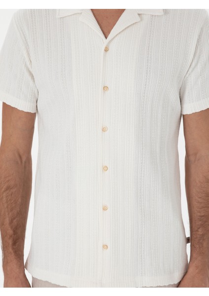 Erkek Ekru Regular Fit Apaş Yaka Örme Gömlek 50306018-VR019