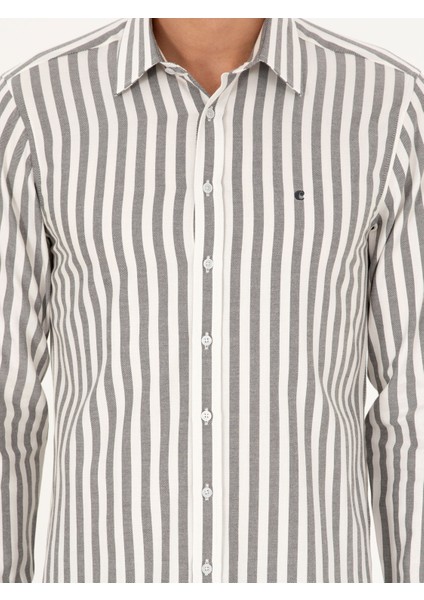 Erkek Gri Slim Fit Çizgili Pamuk Gömlek 50291351-VR024