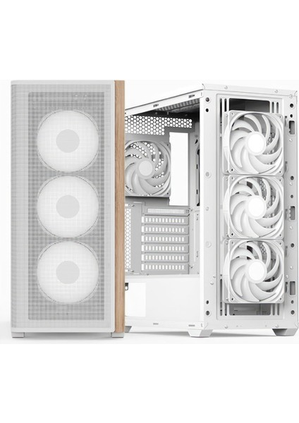 D501A White 1000W 80+ Platinum Atx 3.1, 4X12CM A-Rgb Fanlı, Ahşap Ön Panel Detaylı, Tempered Cam Yan ve Mesh Ön Panel, USB Type-C, Atx Bilgisayar Kasası (AE-D501A-WH1000PT)