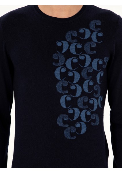 Erkek Lacivert Slim Fit Bisiklet Yaka Yün Triko Kazak 50291586-VR033