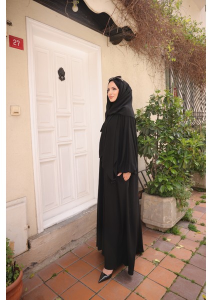 Kendinden Şallı Abaya Ferace -Medine Ipeği