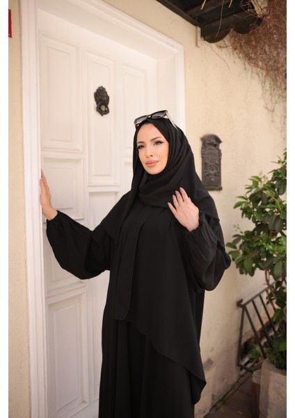 Kendinden Şallı Abaya Ferace -Medine Ipeği