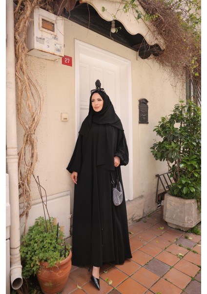 Kendinden Şallı Abaya Ferace -Medine Ipeği