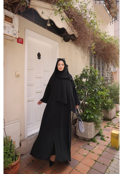 Kendinden Şallı Abaya Ferace -Medine Ipeği