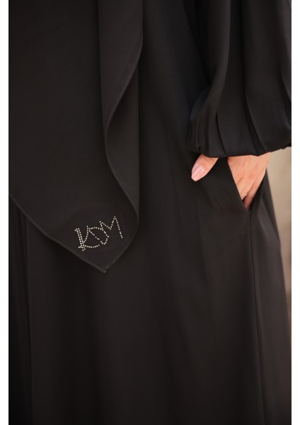 Kendinden Şallı Abaya Ferace -Medine Ipeği