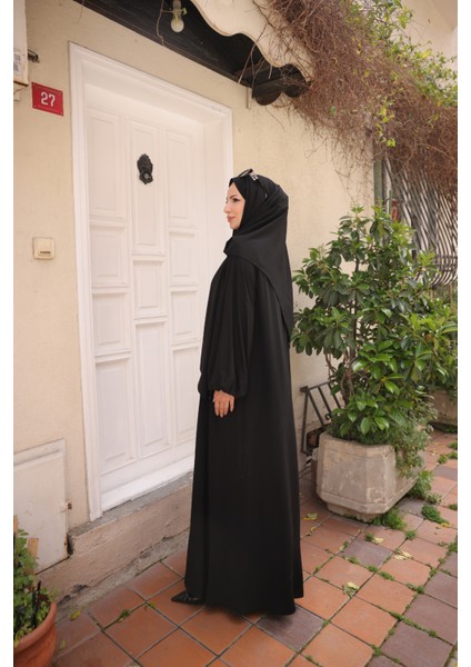 Kendinden Şallı Abaya Ferace -Medine Ipeği