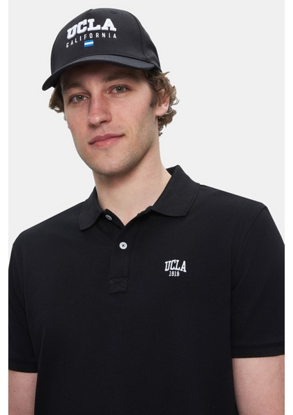Lakes Siyah Polo Yaka Nakışlı Erkek Tshirt