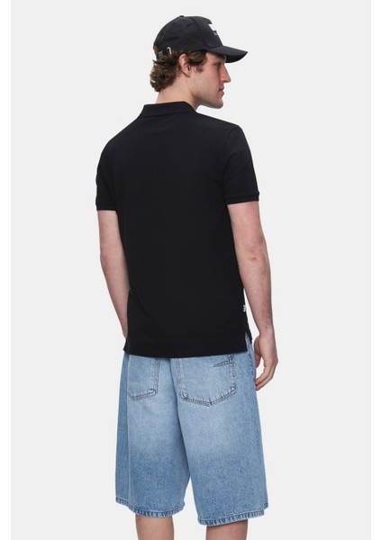 Lakes Siyah Polo Yaka Nakışlı Erkek Tshirt