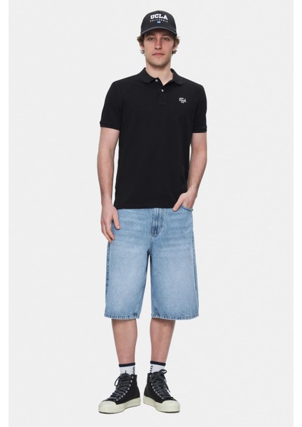 Lakes Siyah Polo Yaka Nakışlı Erkek Tshirt