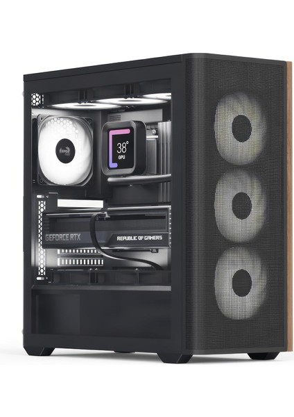 D501A Black 1000W 80+ Gold Atx 3.1, 4X12CM A-Rgb Fanlı, Ahşap Ön Panel Detaylı, Tempered Cam Yan ve Mesh Ön Panel, USB Type-C, Atx Bilgisayar Kasası (AE-D501A-BK1000G)