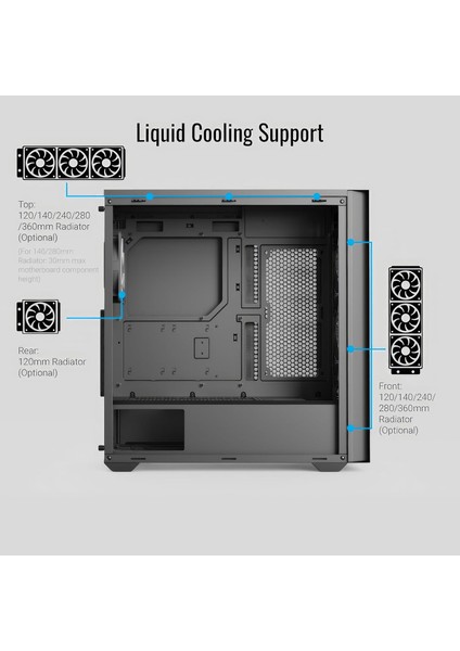 D502A 4X12CM A-Rgb Fanlı, Şık Mesh Ön Panel, Tempered Cam Yan Panel, USB Type-C, Atx Bilgisayar Kasası (AE-D502A-BK)