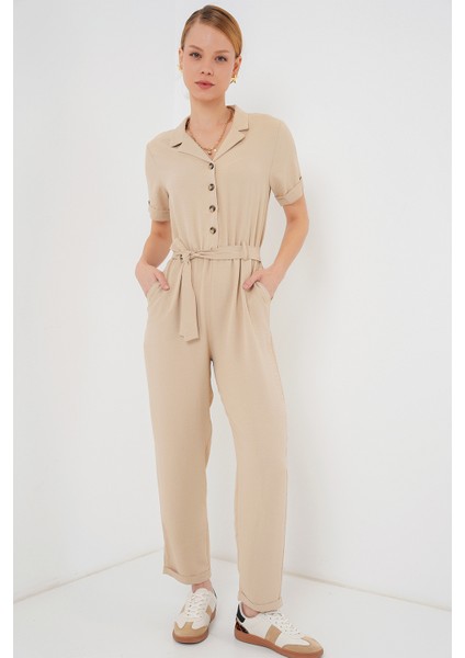 Kadın Kısa Kol Ayrobin Tulum 7030 - Krem fiyatları