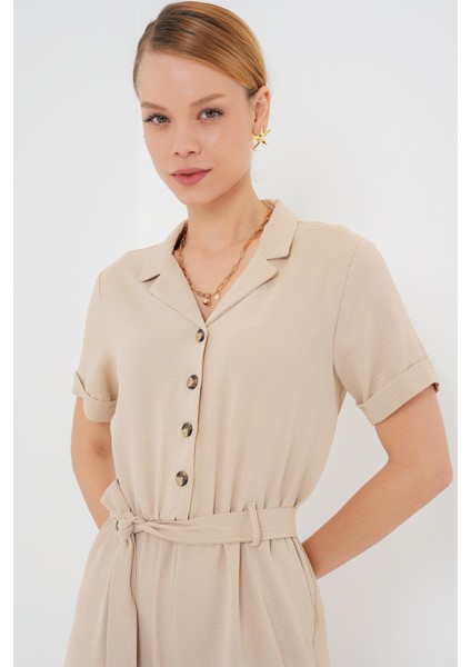 Kadın Kısa Kol Ayrobin Tulum 7030 - Krem modelleri