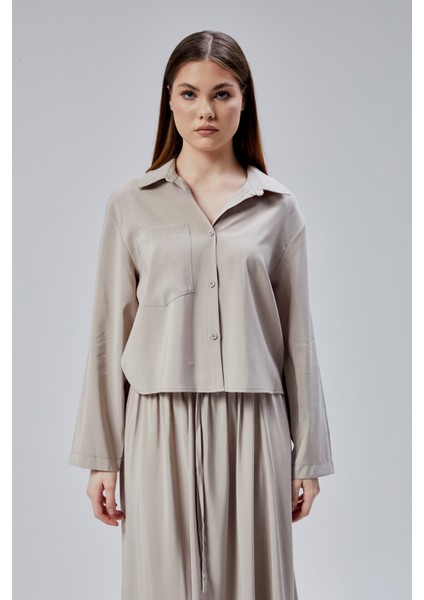 Bej Oversize Gömlek