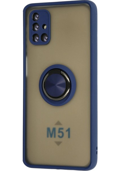 Samsung Galaxy M51 Kılıf Montreal Yüzüklü Silikon Kapak - Lacivert Ynsmr