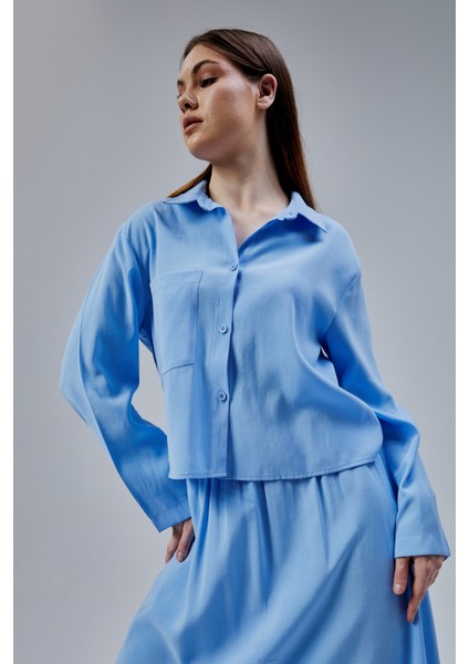 Bebe Mavisi Oversize Gömlek
