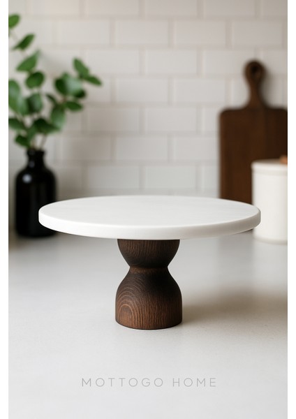 Ahşap Ayaklı Yuvarlak Mermer Kek & Pasta Standı (25 cm )