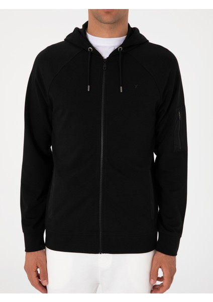 Erkek Siyah Regular Fit Tam Fermuarlı Kapüşonlu Sweatshirt 50300994-VR046