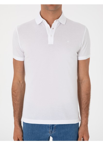 Erkek Beyaz Slim Fit Polo Yaka Pamuklu Basic T-Shirt 50300934-VR013