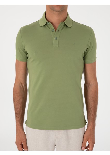 Erkek Açık Yeşil Slim Fit Polo Yaka Pamuklu Basic T-Shirt 50300934-VR092